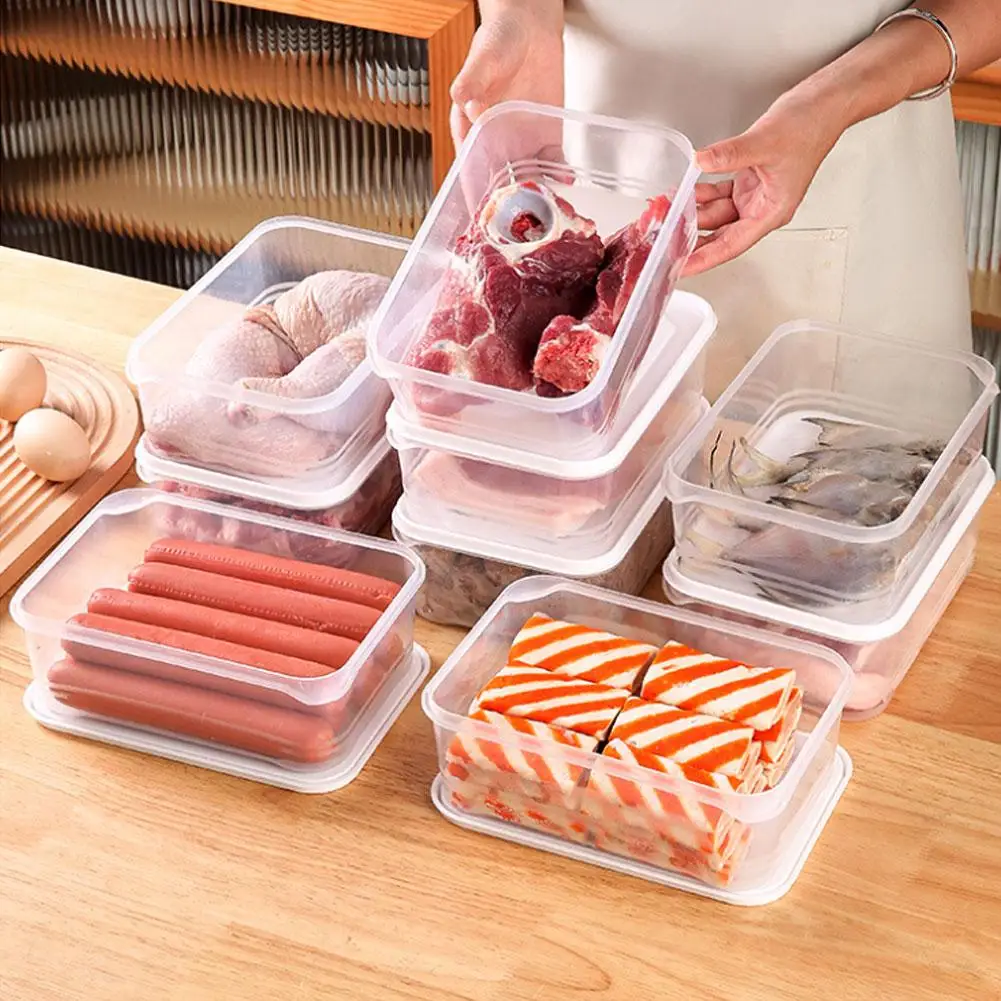 Home Refrigerator Dumpling Box Rectangular Plastic Sealed Storage Box Food Crisper Box with Lid Food Crisper Fresh Spacer Clear 3