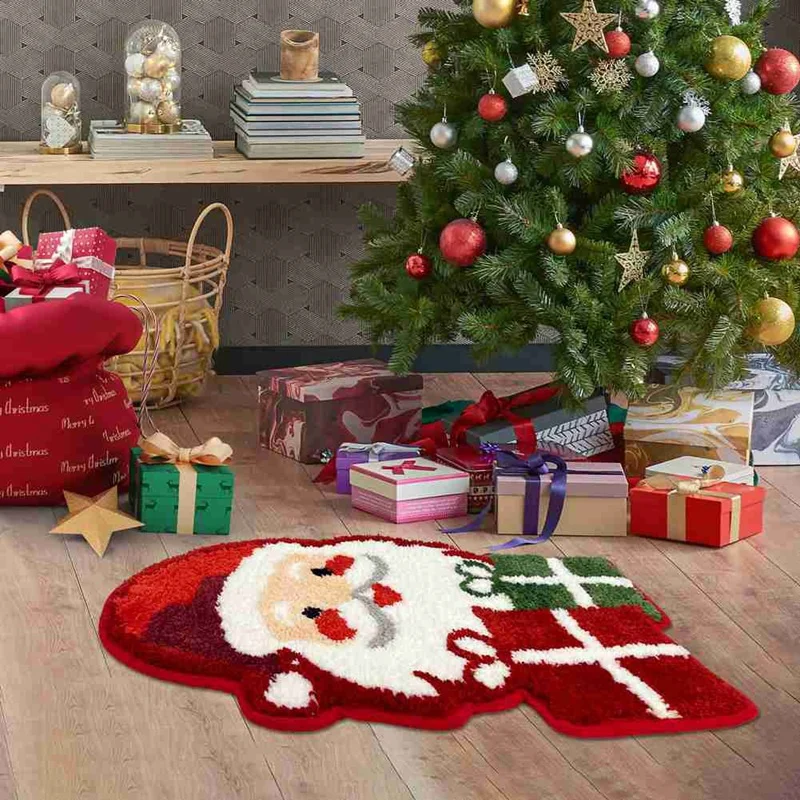 M11K-Christmas Bathroom Rug,Christmas Santa Claus Bath Rug Non-Slip Back Water Absorbent,Microfiber Bathroom Rug,16X24 Inches