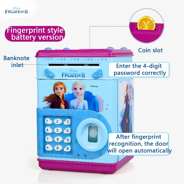 Disney Frozen Piggy Bank Children's Fingerprint Princess Aisha Password Box Storage Box Play House Girl Safely Store Gift Toys 2