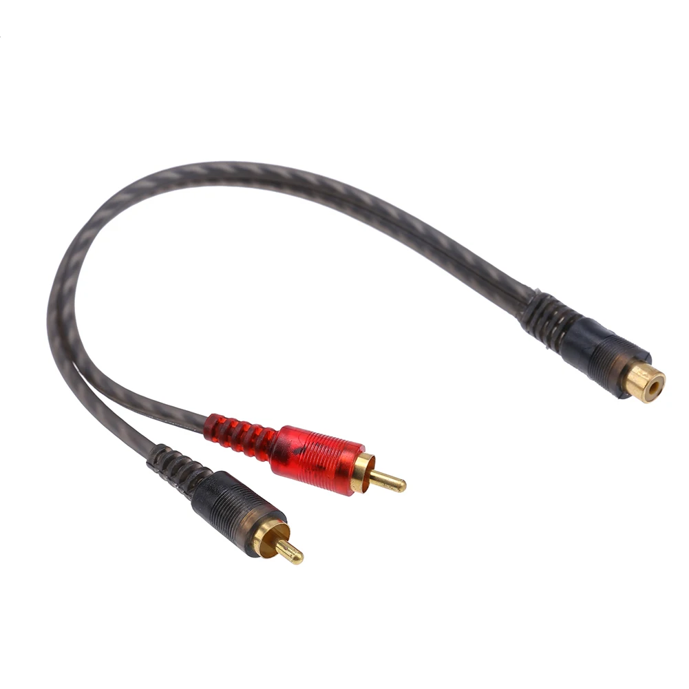 1pc 27cm 1 RCA Female to 2 RCA Male Splitter Cable for Car Audio System