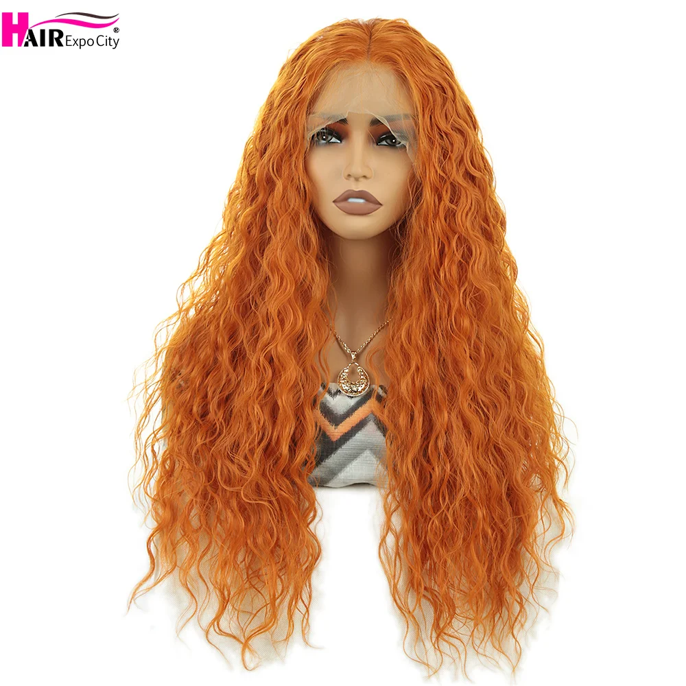 Long Curly Wig 13*4 Synthetic Lace Front Wigs For Women Orange Blonde Glueless Female Heat Resistant Daily Use Party Wig