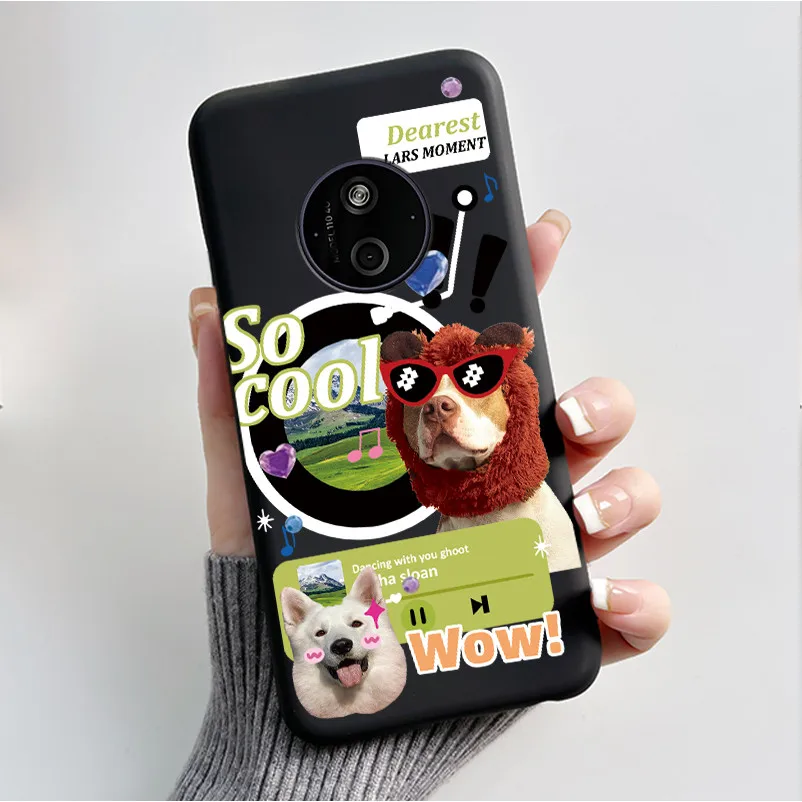 Floral Cartoon Design Soft Silicone Black Phone Case