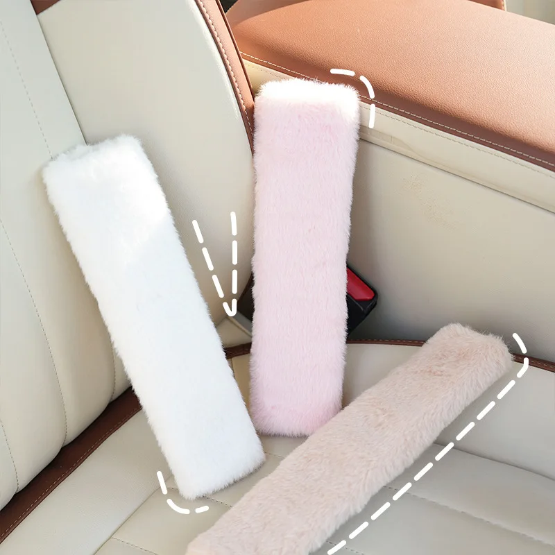 2pcs Autumn Winter Car Seat Belt Cover Adjustable Plush Car Safety Belt Cover Shoulder Pad for Kids Adults Accessories