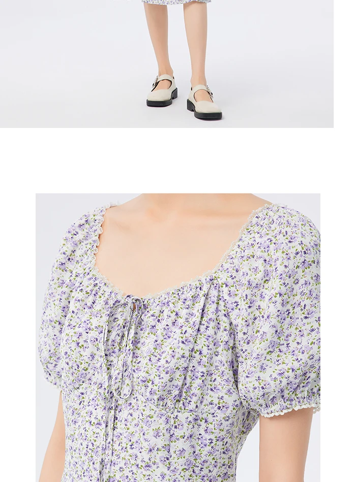 Vestido de gasa con abertura para mujer, romántico, nuevo, de verano, con cuello cuadrado Mori, vestido de té fragmentado.
