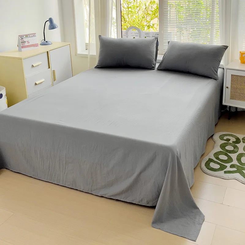 Solid Cotton Bedding Set For Boys with Sheet Duvet Cover Pillowcase Single Couple Bedsheet King Queen Double Twin Size Bed Linen 2
