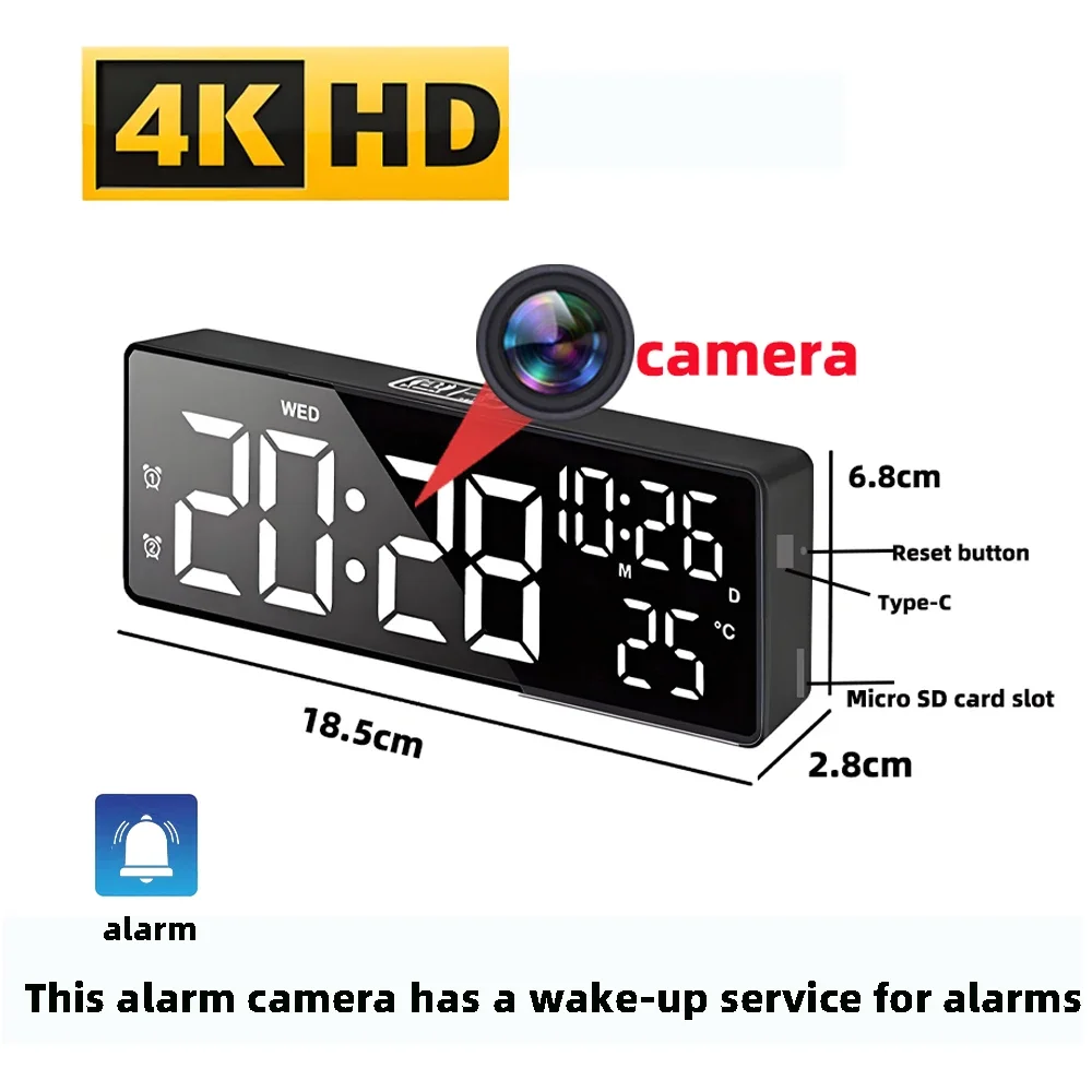HD4K Mini Clock Camera, Remote Viewing, Motion Detection, Adjustable Digital Light, Alarm Function, Home Miniature Camera 6