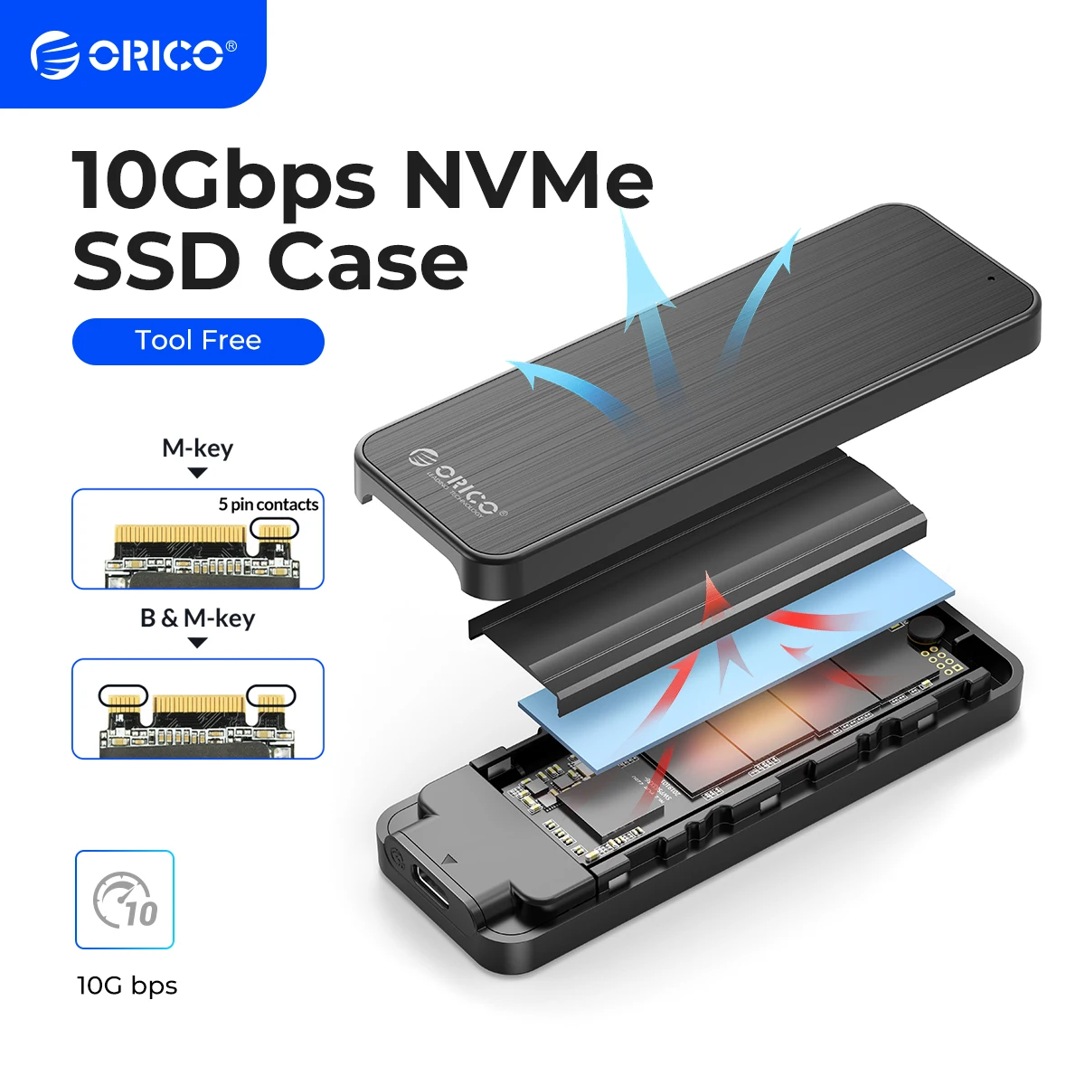 ORICO Boîtier SSD M.2 NVMe SATA Adaptateur, USB-C 3.2