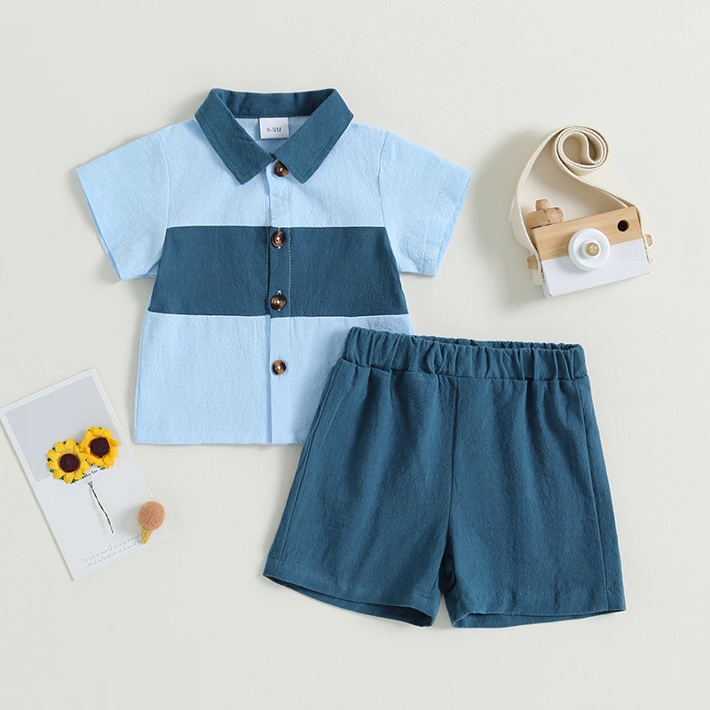 

Summer Infant Baby Boys Clothing Set Fashion Short Sleeve Tops Shirt with Elastic Waist Shorts Suits Casual Outfit Clothes