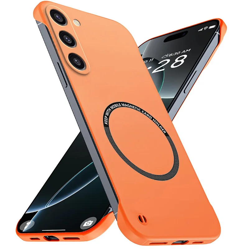 Magnetische schlanke Handyhüllen für Samsung S23 S22 S21 FE Plus Ultra, rahmenlose Handyhüllen, matte Hartplastikabdeckung, randlose, stoßfeste Rüstung