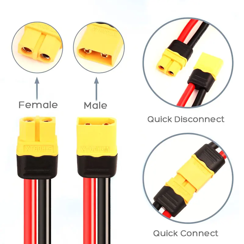 12AWG 1.5m/5FT XT60 Male to Female Extension Cable Compatible For ALLPOWERS Ecoflow Jackery Bluetti Anker Portable Power Station