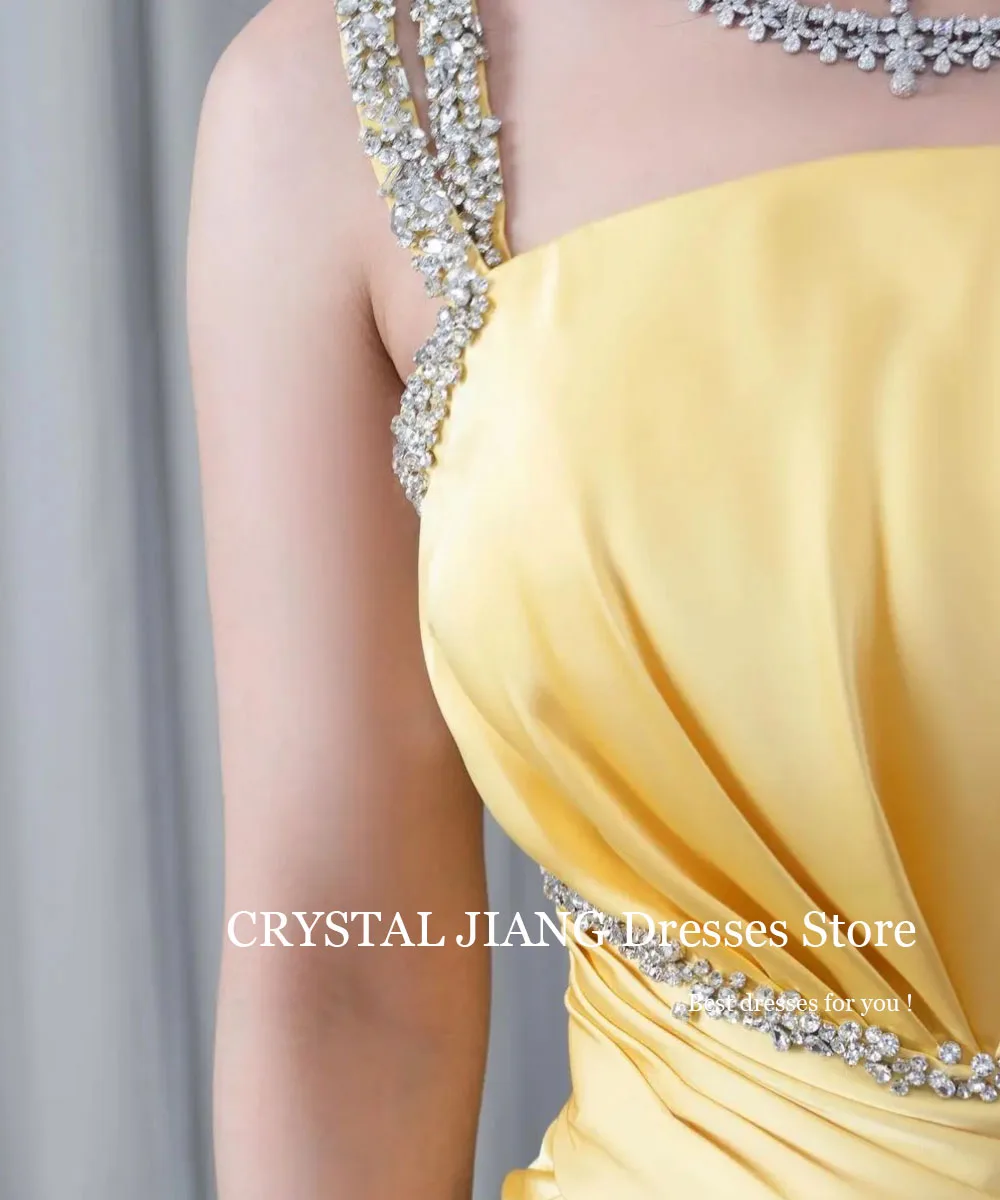 Elegant Yellow Long One Shoulder Beadings Satin Evening Dresses Sleeveless Straight Floor Length вечернее платье for Women