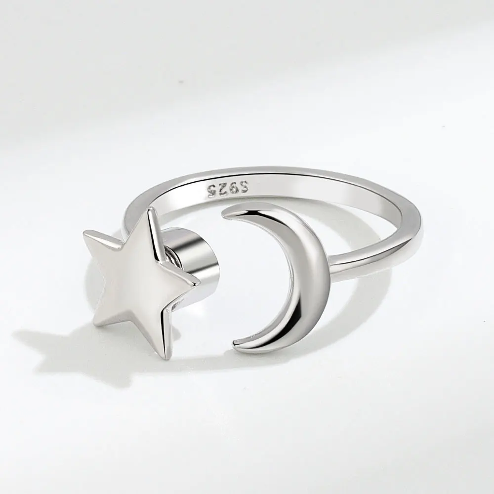 Daifuni Anti Anxiety Ring For Women S925 Sterling Silver With Star Moon Charms Worry Stress Relief Jewelry Rotate Freely Rings