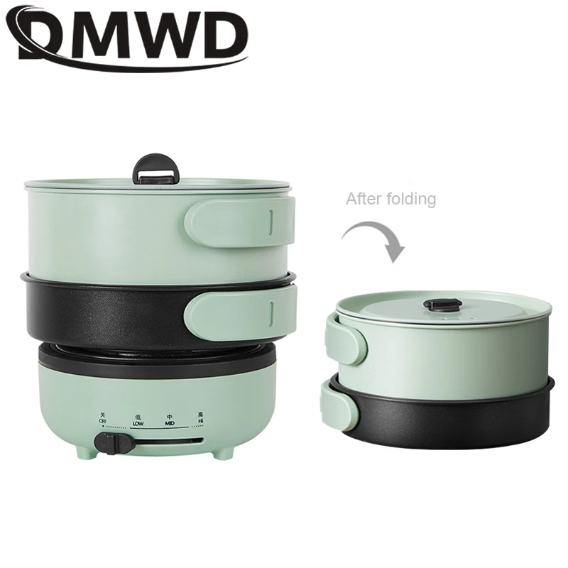 

DMWD 220V Multifunction Electric Hot Pot with Folding Handle Mini Portable Travel Induction Cookers Split Type Cooking Pot 1.2L