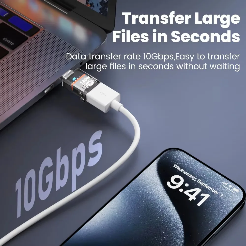 120W USB 3.2 Gen2 OTG 어댑터 Type-C - USB-A 10Gbps 고속 충전 데이터 전송 변환기, 마이크로 USB 0.3m 데이터 케이블