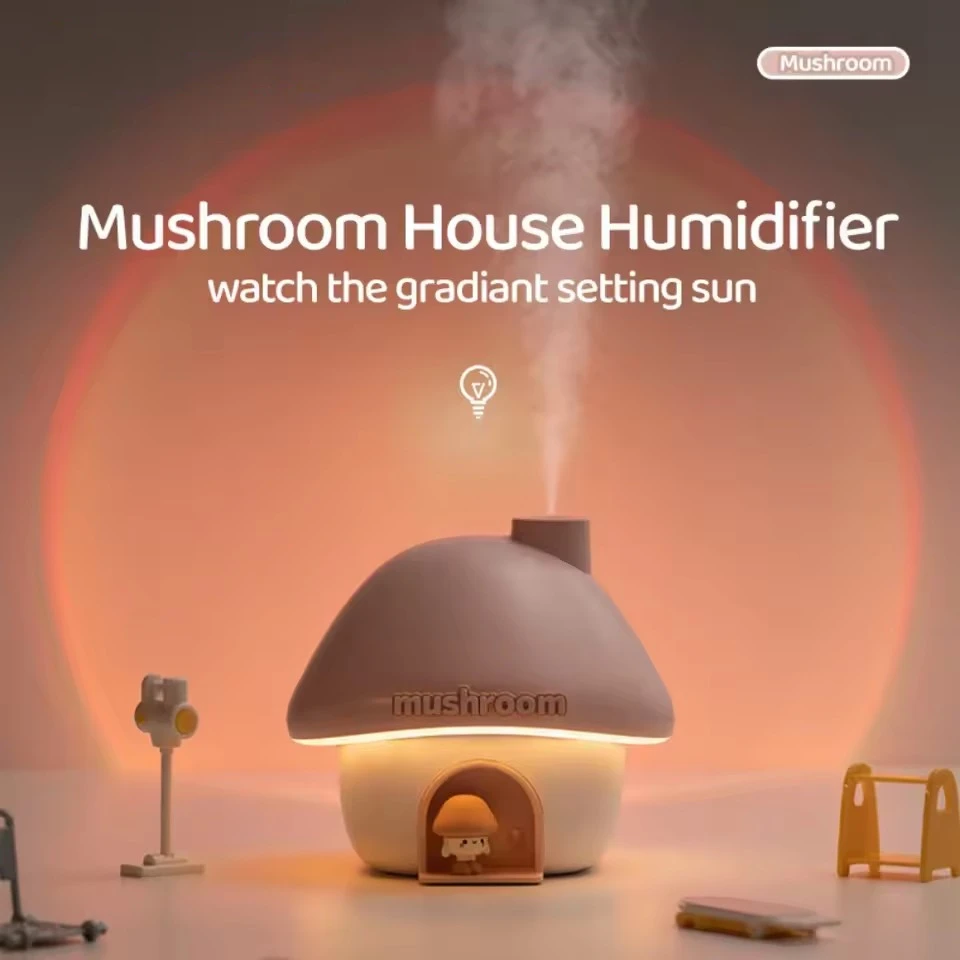 Cartoon Air Humidifier 300ml Mini Essential Oil Aroma Diffusers Colorful Lighting Cute Mushroom House Home Ultrasonic Humidifier 1