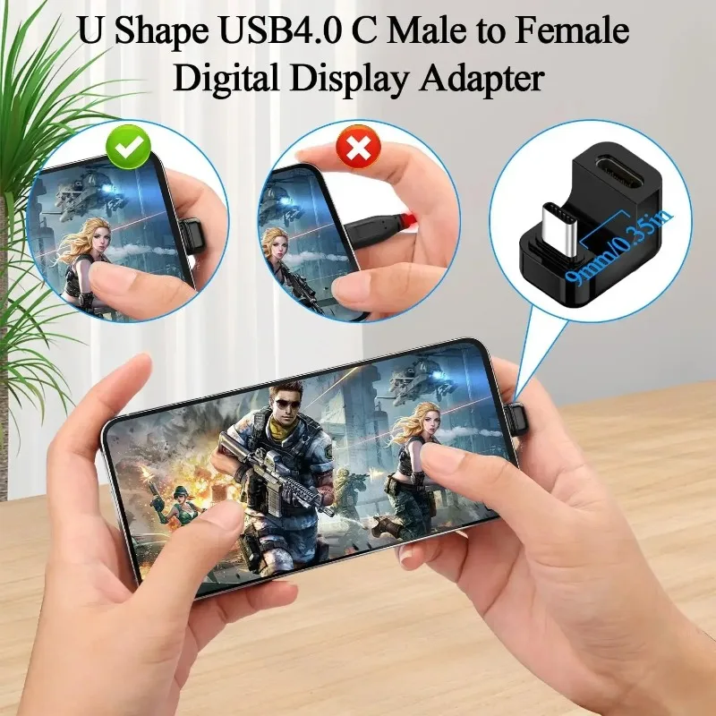 140W 40Gbps Fast Charging USB C Male To Type C Female Adapters USB4.0 U Shape 180&deg;Angle Converters High-speed Phone Connectors usb to type c adapter type c adapter charger power adapter charging adapter cable kit charging cable adapter