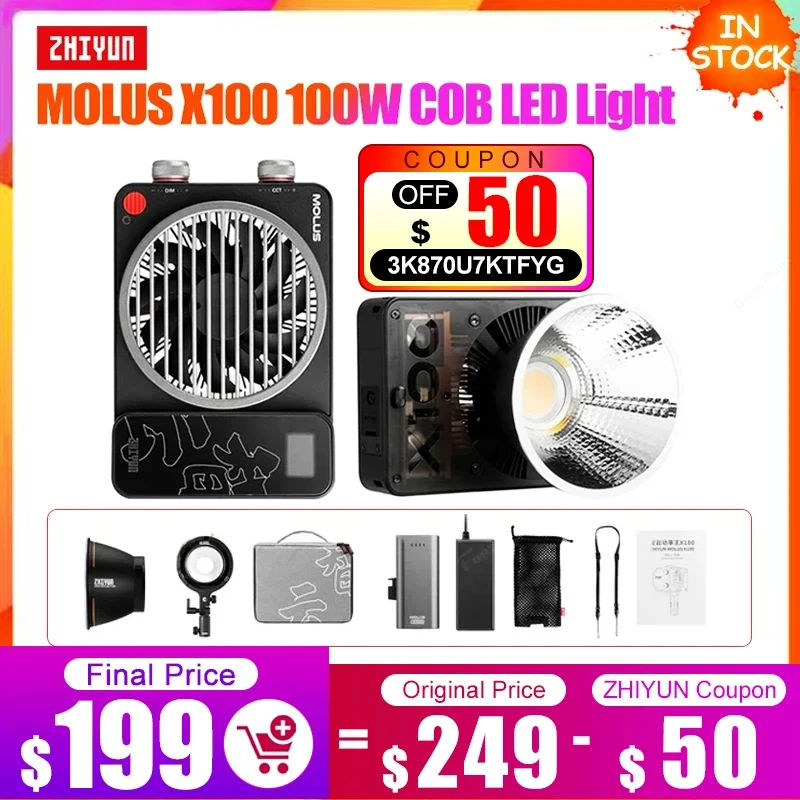 ZHIYUN MOLUS 휴대용 포켓 조명, COB LED 조명, 야외 사진 촬영 조명, 사진 및 비디오 촬영, X100, 100W