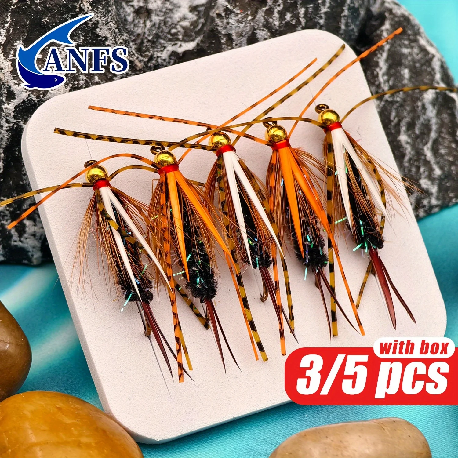 ANFS 3 Stück/5 Stück Messing-Perlenkopf, Prinz-Nymphe, Fliegenfischen-Köder, nasse Nymphen für Forelle, Lachs und Grayling, Angelköder, Angelgeschenk