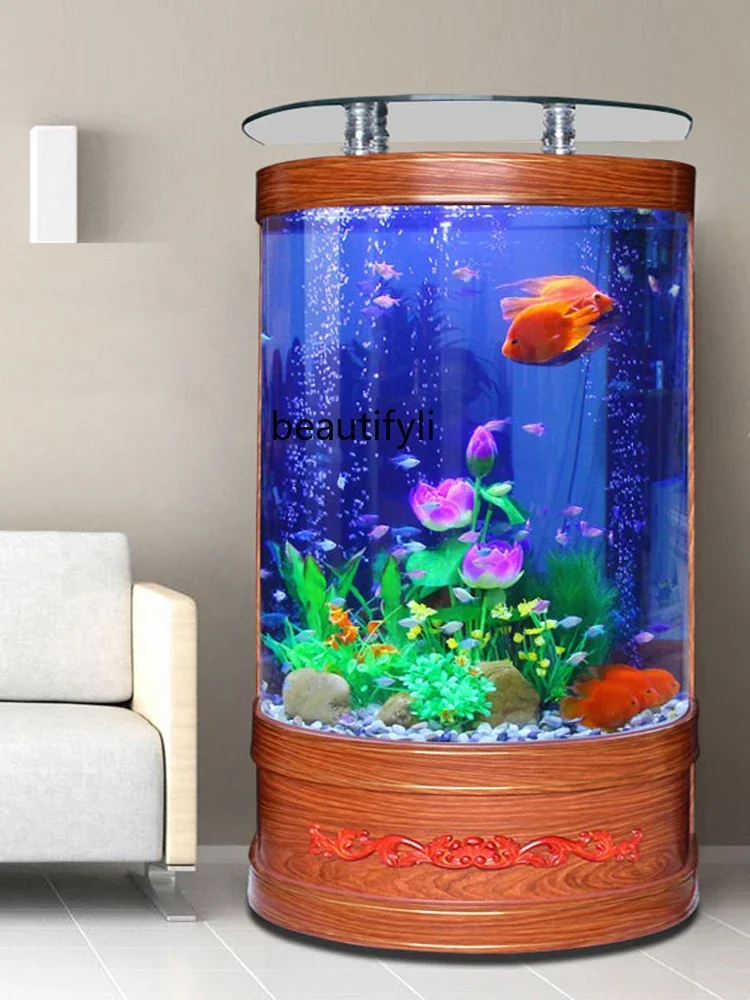 

Fish Tank Living Room Semicircle Floor against the Wall Fish Globe Glass Ecological Change Water Small and Medium Size Aquarium