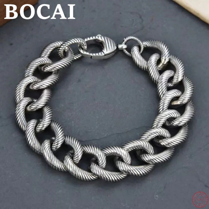 

Мужские браслеты из серебра 2022 пробы BOCAI S925, новинка, модные толстые браслеты с треугольным узором, цепочка из чистого серебра, ювелирные изделия