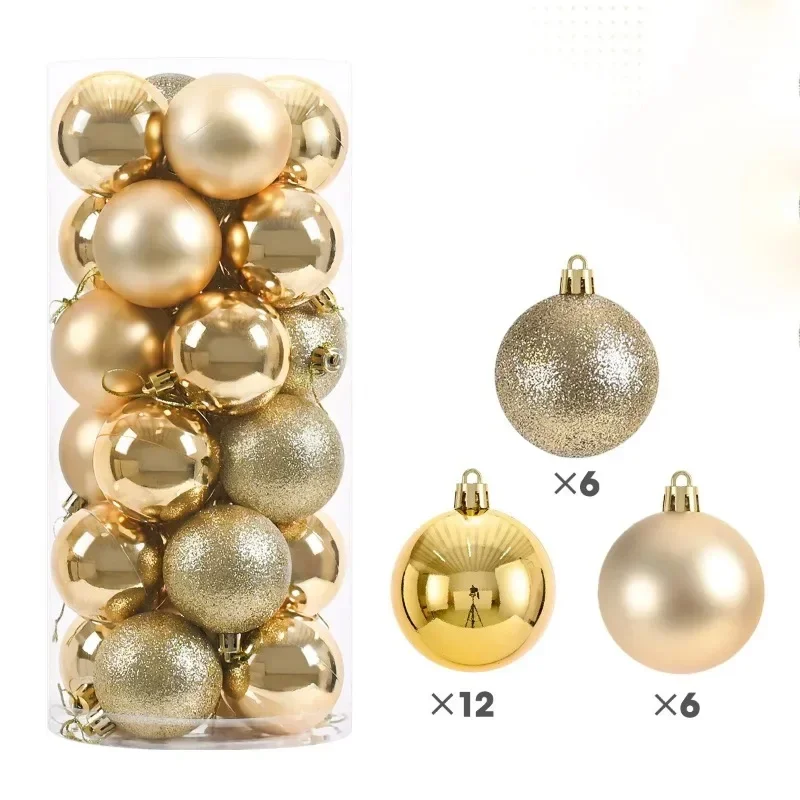 2025 24Pcs 3/4/6CM Christmas Balls Big Ball Christmas Tree Pendant Ornaments for Party Decor New Year Navidad Gifts Accessory