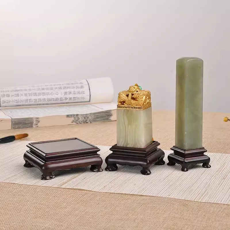 Red Wood Carving Handicraft Seal Decoration Base, Solid Wood Square Stone, Flower Pot, Tea Pot Base