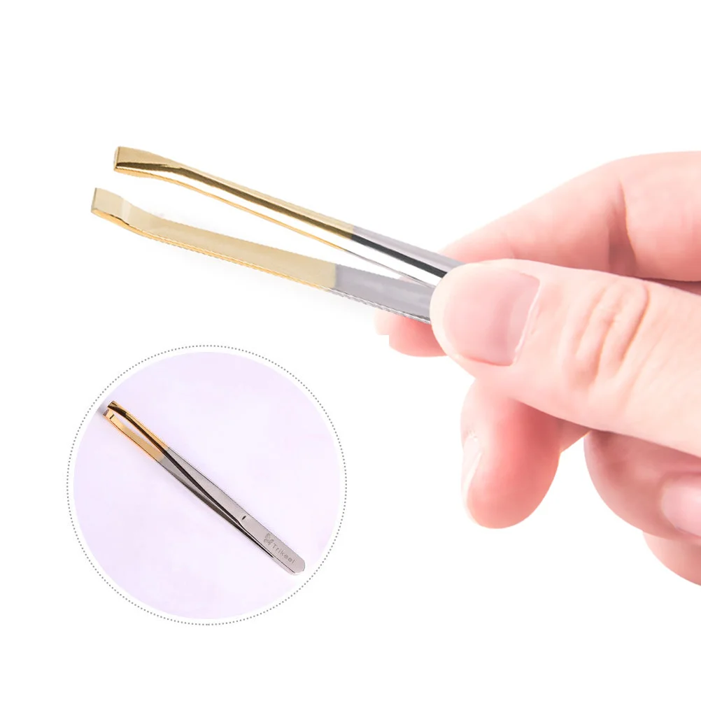 2Pcs Electroplated Stainless Steel Eyebrow Tweezers Eyebrow Clamps Creative Makeup Tweezers (Flat Mouth + Oblique Mouth, 1pc/Eac 2