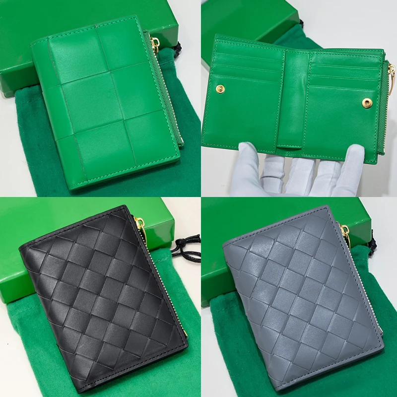 

Genuine Leather Unisex Simple Fashionable Woven Credit Card Clip Cowhide Classic Commuting Multi Card Slot Zipper Zero Wallet