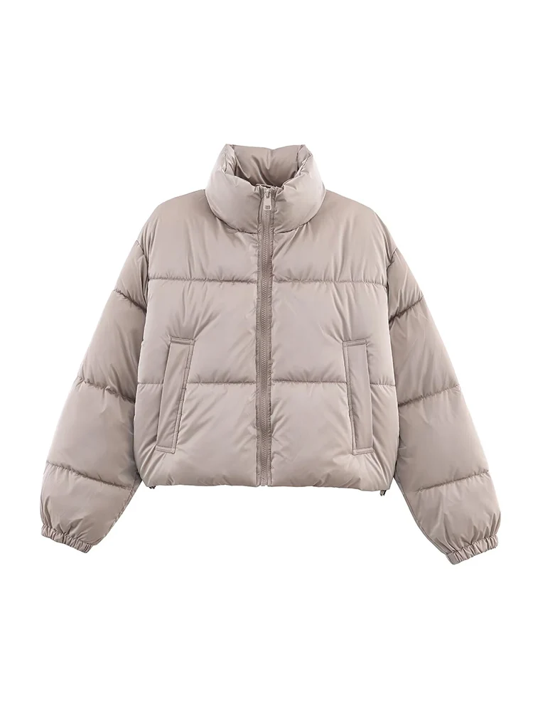 New Casual Puffy Cotton Coats For Women Stand Collar Zipper Up Long Sleeve Warm Streetwear 2025 Winter Female Chic Jacket
