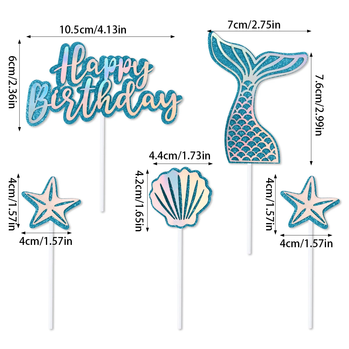 Glitzer unter dem Meer Meerjungfrau Party Kuchen Topper Schwanz Shell alles Gute zum Geburtstag Cupcake Topper für Geburtstag Dessert Kuchen Dekoration – Detail 4