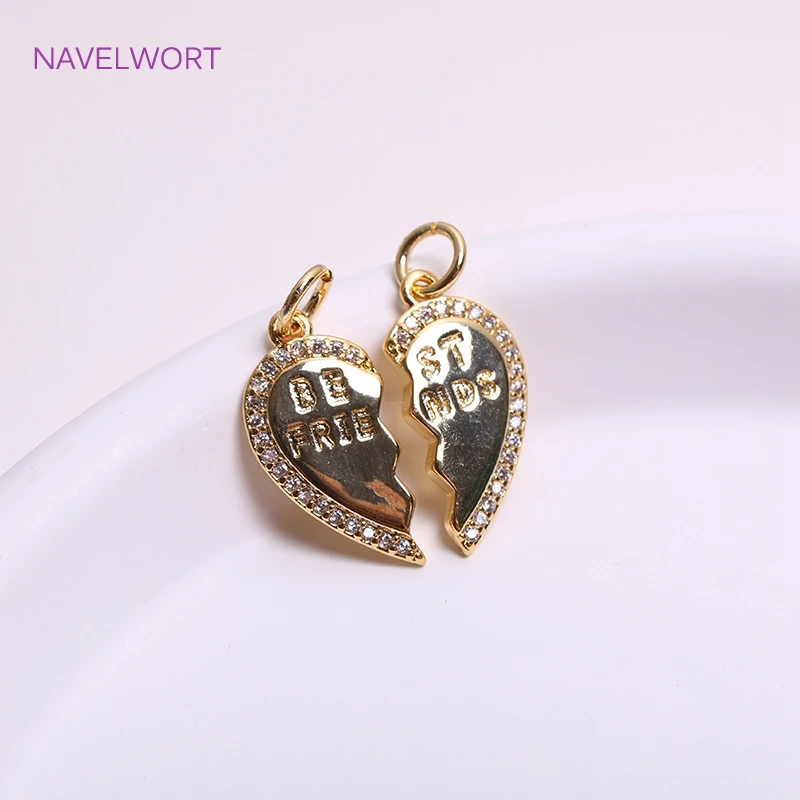 Подвески «Лучшие друзья» с гравировкой, 1 пара, 18 мм * 9 мм, подвески из настоящей латуни с золотым покрытием, инкрустированные искусственными камнями, подвески для дружбы, подарок