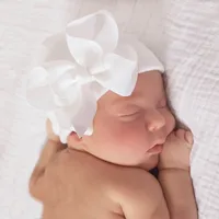 Newborn Baby Knit Hat with Large Ribbon Bow Infant Hospital Hat Baby Warm Beanie Bows for Headwear Knitted Headwrap Turban 1