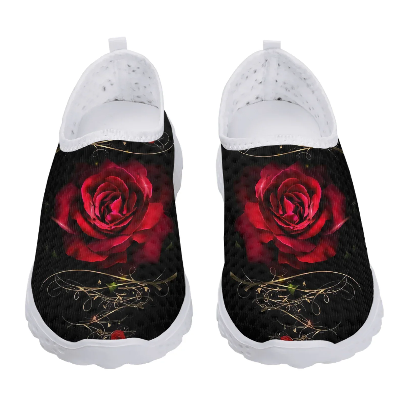 Brand Art Rose Flower Printed Girls Mesh Sneakers Summer Soft Slip-on Flat Shoes Breathable Beach Loafers Hot