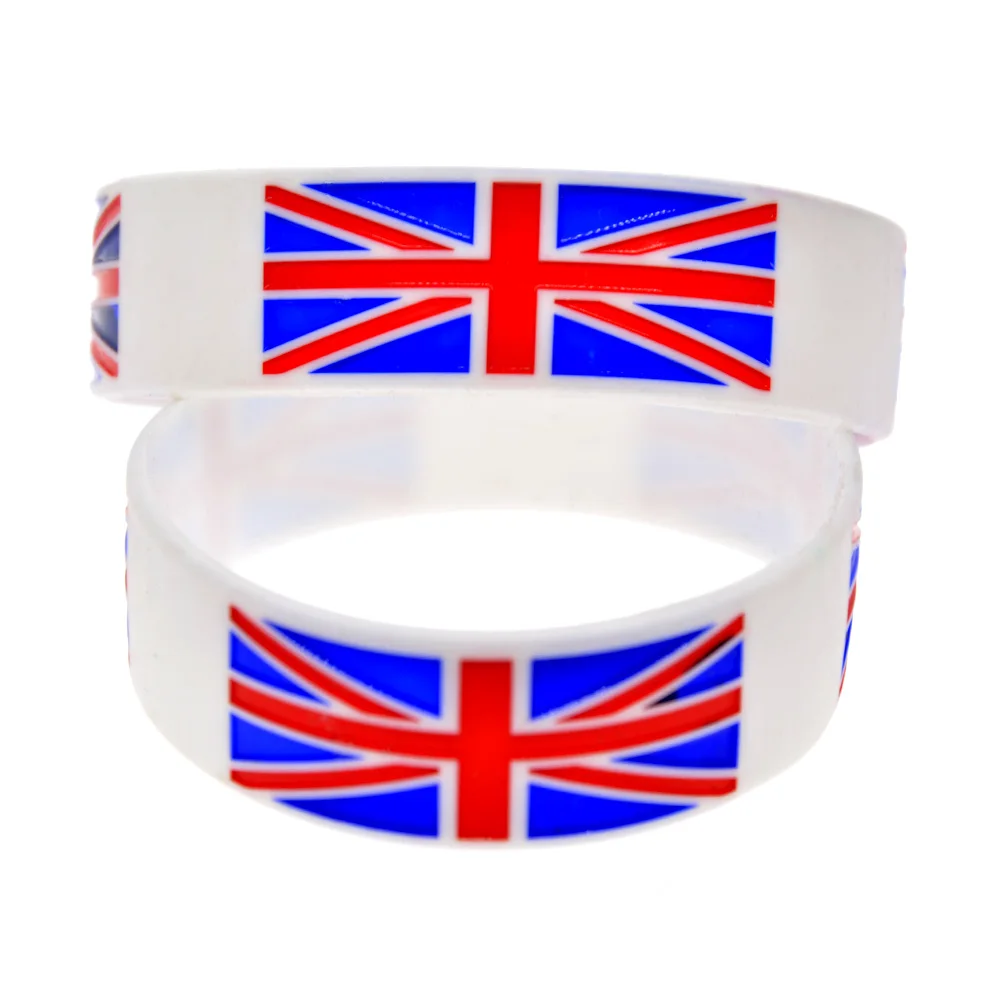 1 PC One Inch Wide British Flag Silicone Wristband Sport Rubber Bracelet White Bangle 4