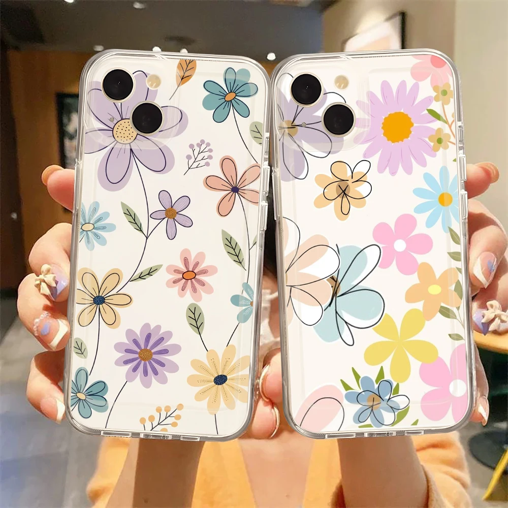 Bunte Gänseblümchen-Blumen-Handyhülle für iPhone 16 15 14 13 12 11 Pro Max Mini X XS SE 7 8 Plus 16E stoßfeste transparente Abdeckung