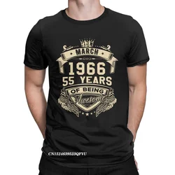 Men's Tee Shirt Born In March 1966 55 Years Of Being Awesome Limited Pure Cotton Tops T Shirts Crew Neck Tee Shirt Clothes Idea