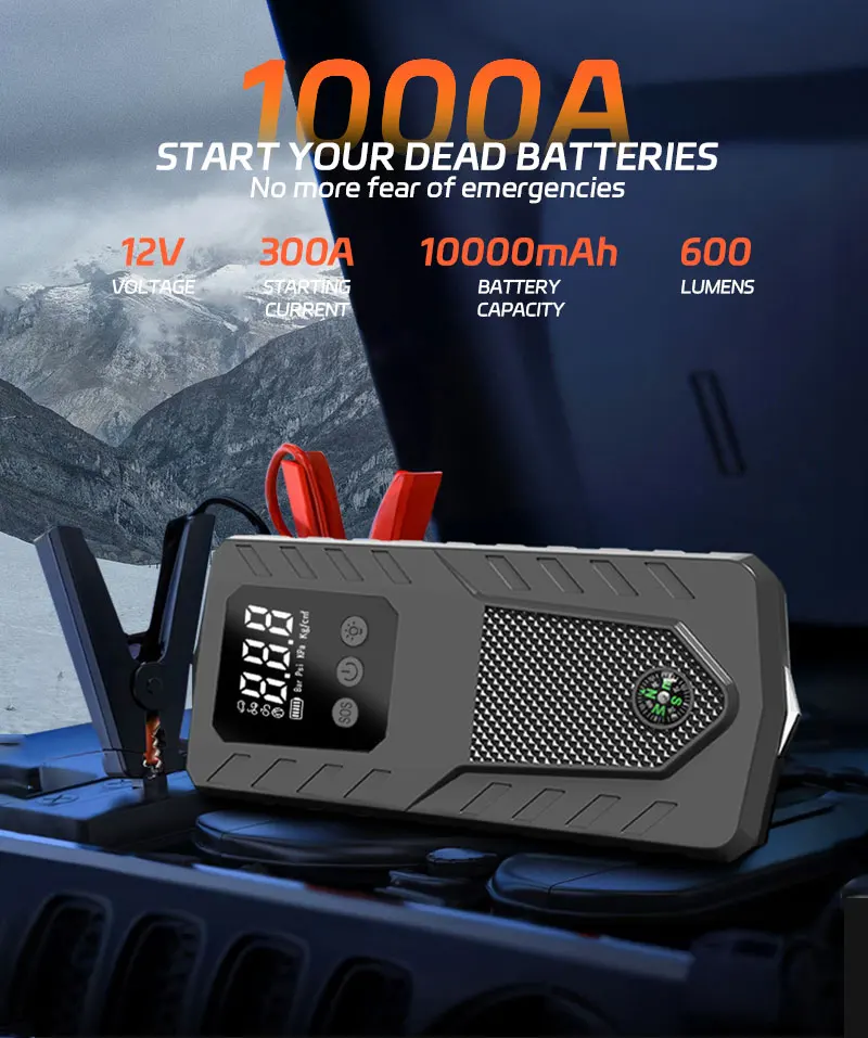 12V 6000mAh Car Emergency Jump Starter Portable Power Bank Battery Booster Large