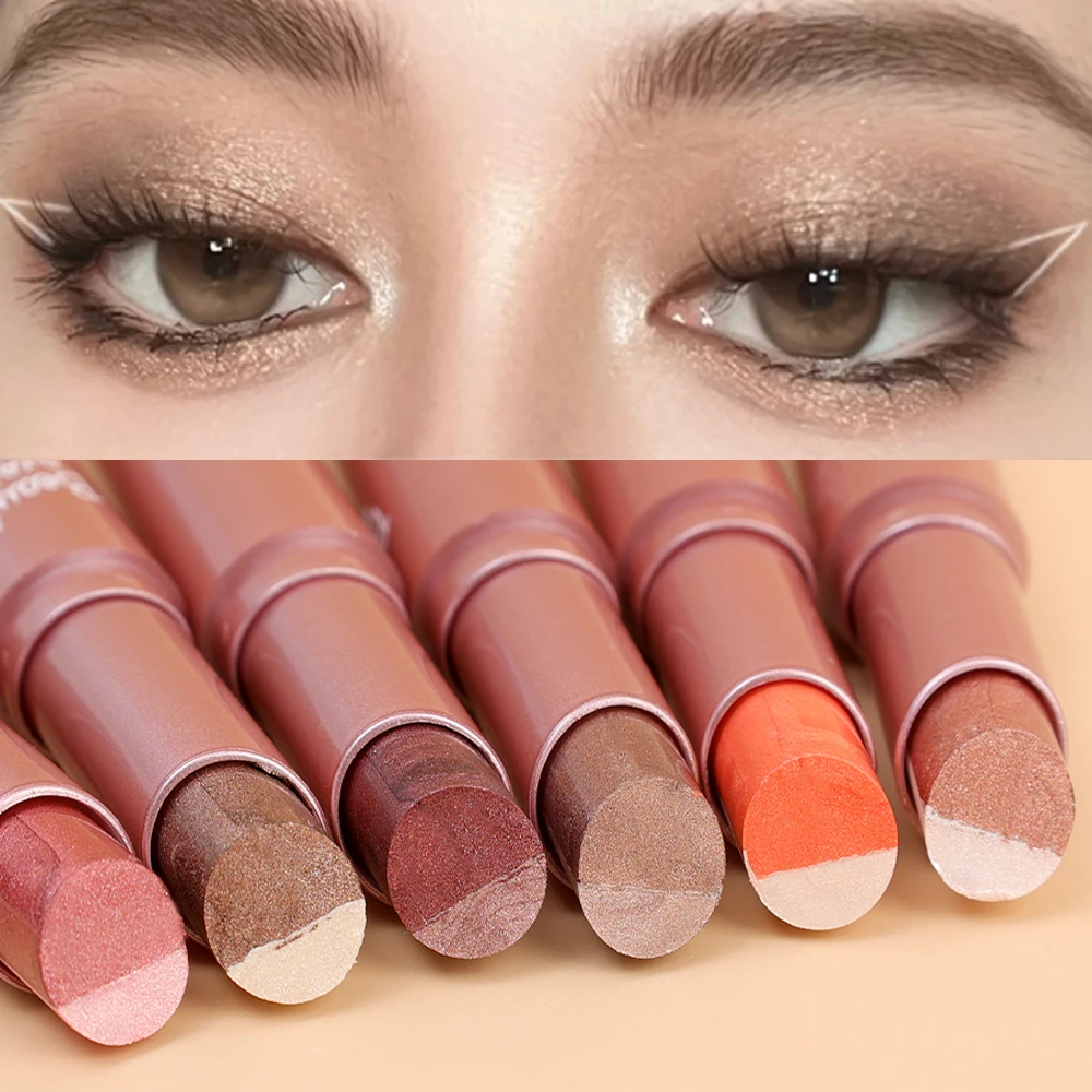Double Color Gradient Matte Eyeshadow Stick Waterproof Glitter Earth Color Pink