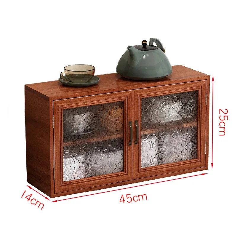 New Desktop Cabinet, Dust-Proof Storage Box, Crabapple Glass Tea Set, Solid Wood Plaid Table Handle Cup