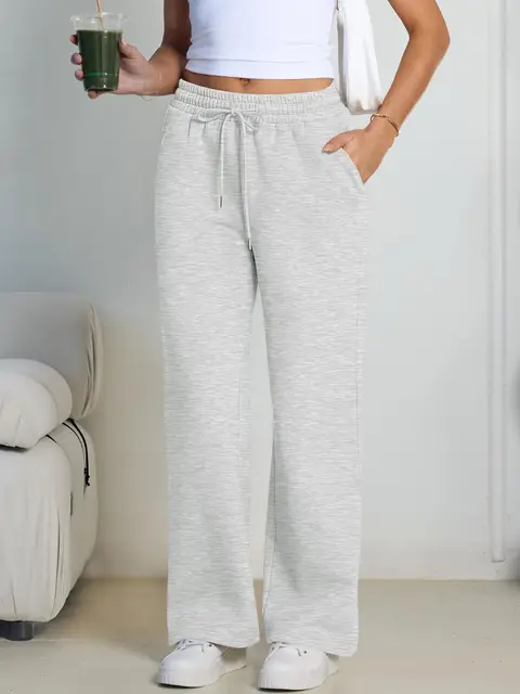 2026 New Harajuku Wide Leg Sweatpants Women Streetwear Baggy Oversize Gray Sports Pants Woman Drawstring Casual Joggers Trousers 2