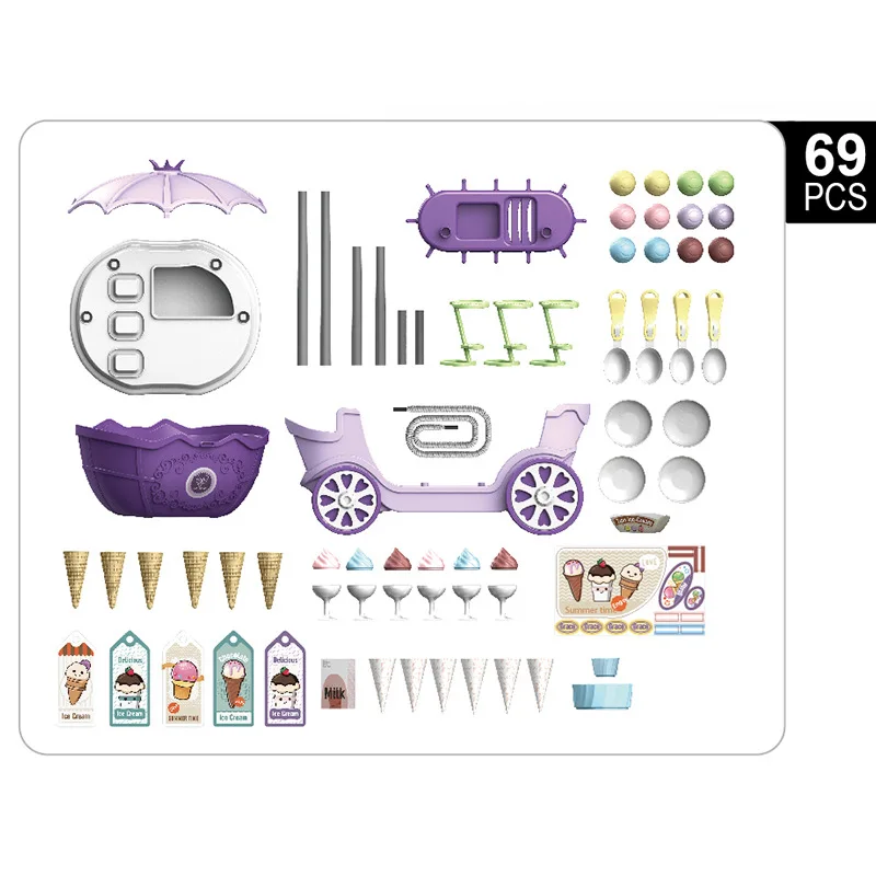 4in1 Cute Ice Cream Play House Trolley Candy Cart Simulation Makeup Medical Station Shopping Princess Car Toy For Children Gift 3