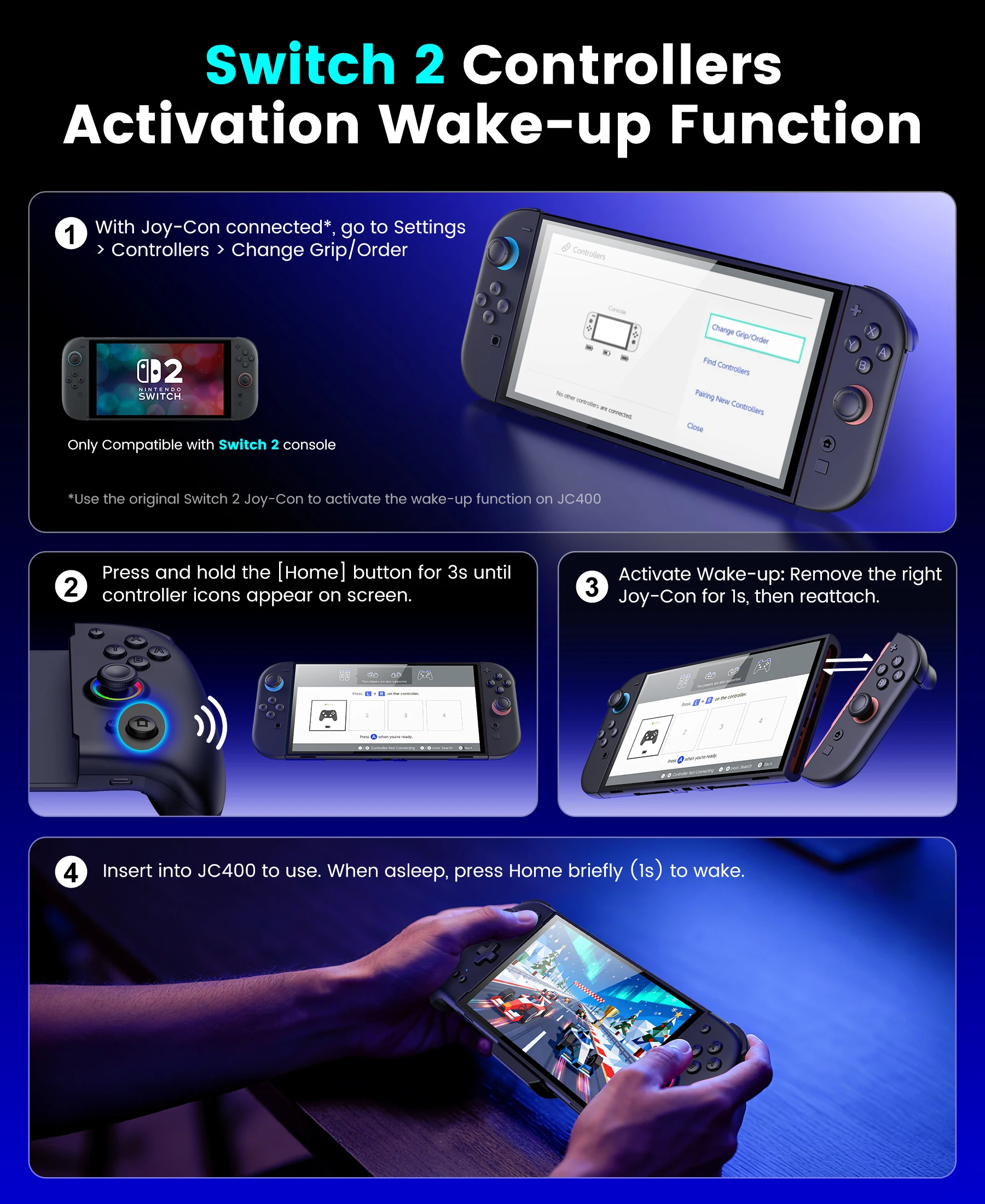 BEBONCOOL JC400 black Gamepad for Switch2 with Turbo Dual Back Keys 1000mAh Battery type-c for switch2 accessories 6