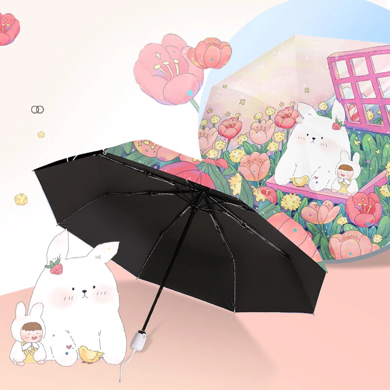 

Cute Cartoon Umbrella Women Wind Resistant Fully-Automatic Three Folding Children'S Printed Rain Umbrella Kid Gifts