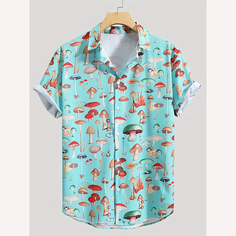 thumbnail image 1 of Camisa con estampado 3D de hongos a la moda para hombre, informal, abotonada, de manga corta, para verano, hawaianas, unisex, 1 of 5