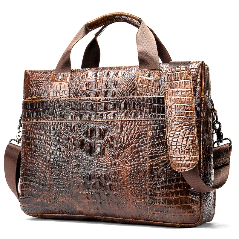 

New Cowskin Genuine Leather Men Briefcase Bag Business Handbag Male Laptop Shoulder Bags Alligator Natural Skin Tote Computer