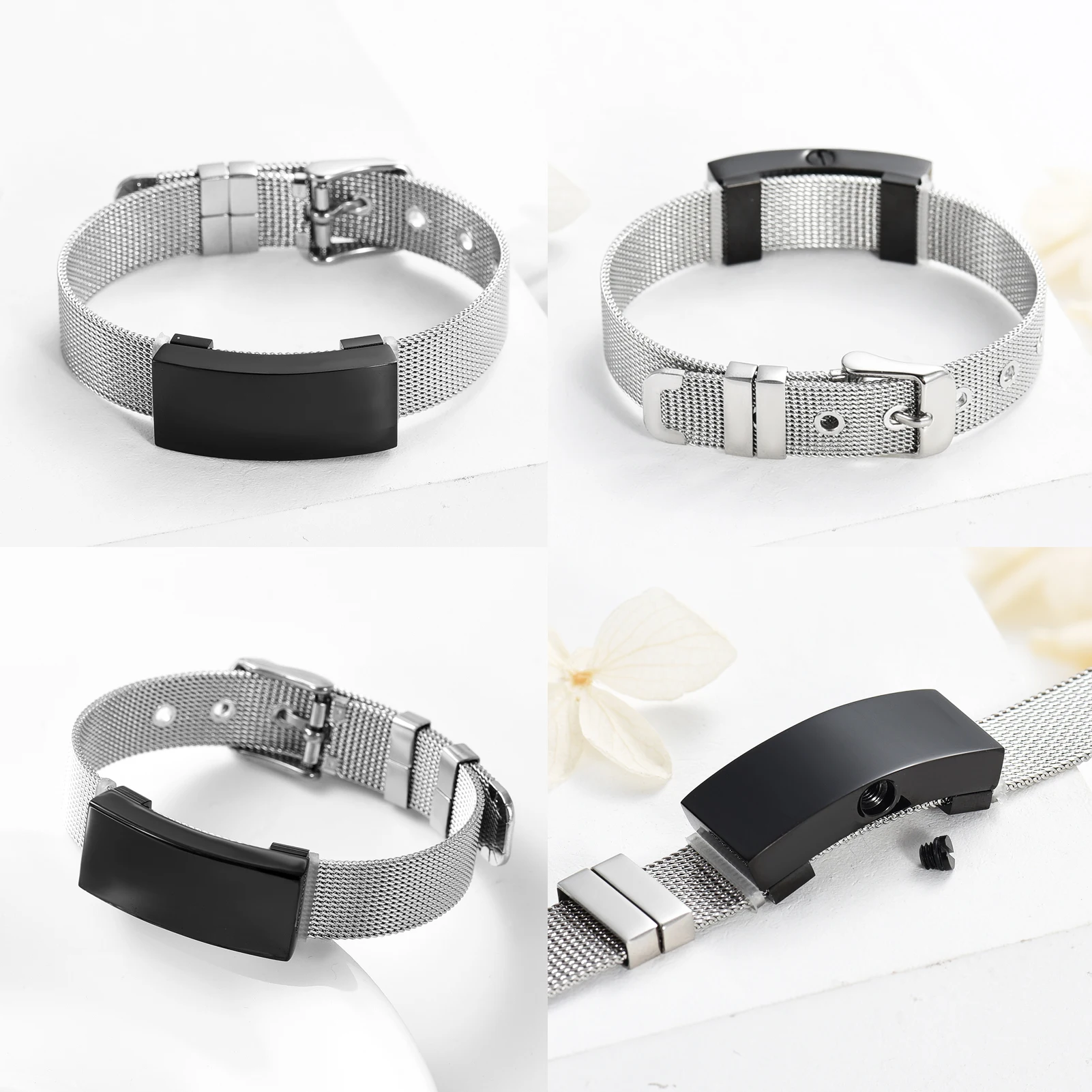 Men Cremation Urns Bangle Customized Elastic band Metal Buckle Design Memorial Keepsake Bracelet Ashes Holder Jewelry