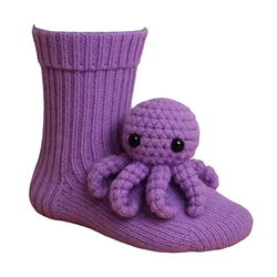 Cozy Fuzzy Knit Animal Socks - Cute Autumn Coffee Stockings for Women, Teens, and Kids (Purple)
