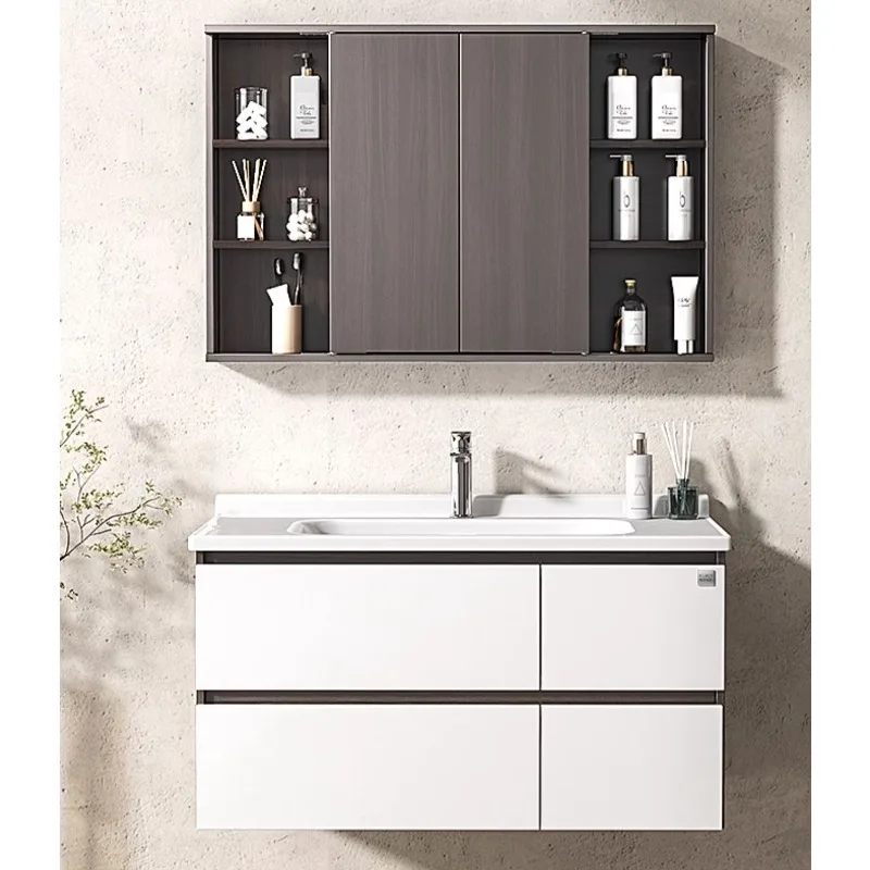 

Hidden Feng Shui Mirror Bathroom Cabinet Combination Ceramic Whole Washbin Face Washing Wash Basin Bathroom Cabinet