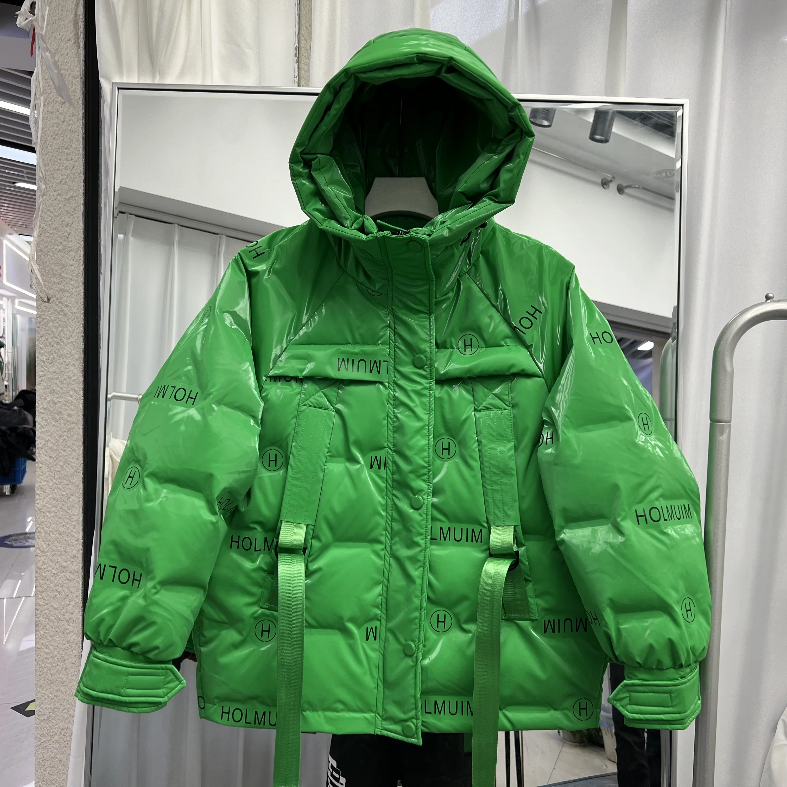 

New Fashion Down Jacket Women's Hooded Letter Printed White Duck Down Winter Coat Long Sleeve Casual Casacas Para Mujer J056