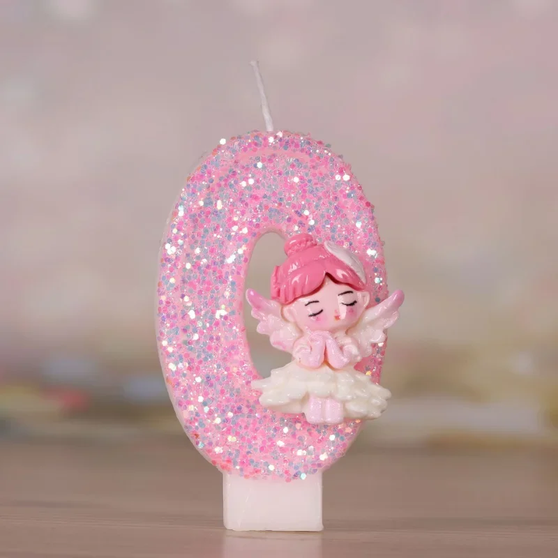 3D Number Candles for Cake Toper Decor, Pink Fairy Glitter, Digital Candles, Happy Birthday Party, Wedding Cake Decoration Acces
